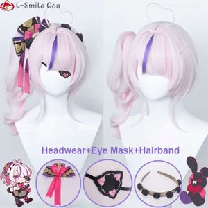 Catsuit Costumes Vtuber NIJISANJI Lluna Maria Marionnette Cosplay 42 cm courte queue de cheval rose résistant à la chaleur cheveux synthétiques perruques de fête + bonnet de perruque