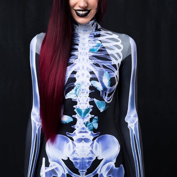 Catsuit Costumes X-Ray Squelette Costume Femmes Halloween Cosplay Catsuit Fille Carnaval Fête Zentai Costume Horro Body Vêtements Féminins