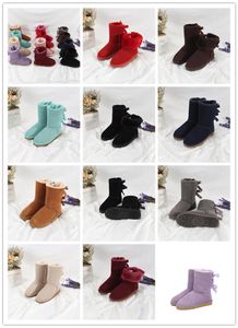 Catwalk-stijl 2-rijen bowknot ontwerp sneeuwschoenen luxe Australi￫ high laarzen voor vrouwen mode winter warme schoenen nieuwe ugitys wollen laarzen ugglie