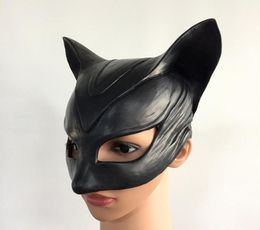 Máscara de Catwoman, disfraz de Cosplay, tocado, media cara negra, máscaras de látex, mujer sexy, fiesta de Batman de Halloween, máscara de bola negra para adultos6960065