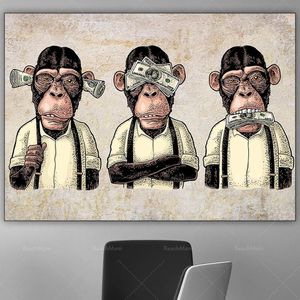 Catyoon Monkey Canvas Painting Wall Art 3 Panel Funny Monkey Street Graffiti Poster en Prints Art Picture for Living Room Boys Slaapkamer Decor WO6