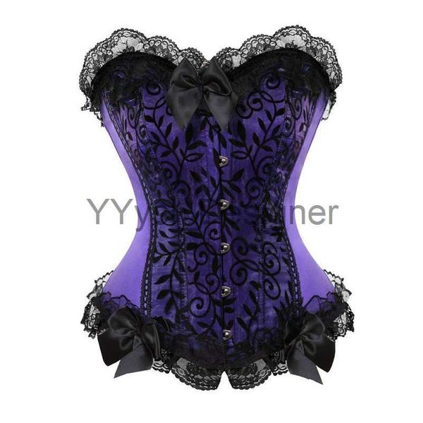 Caudatus Corset Bustier Top Moda para mujer Sexy Bow Lace Brocade Lencería Shapewear Verde Púrpura Corselet Overbust Plus Tamaño x0823