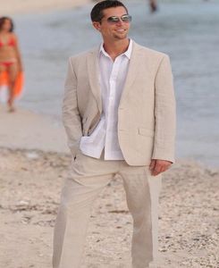 Esmoquin informal Beige para boda en la playa, ropa Formal de lino para novio, traje de hombre de 2 piezas, chaqueta de fiesta de graduación bohemia de verano 2022, estilo atractivo