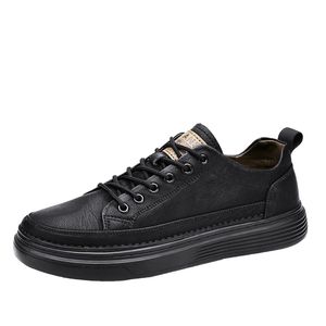 Causal Black Men's Lederen Schoenen Loafers Low-Top Ademend All-Match Lace-up Schoenen voor Mannen