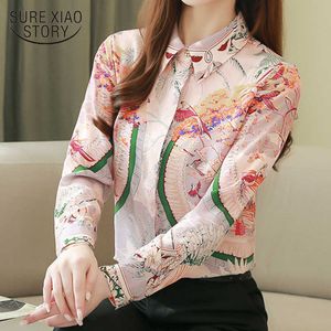Causale elegante mode lente lange mouw vrouwen shirts zijde print vrouwen blouse en tops plus size vrouwelijke kantoor 8186 50 210527
