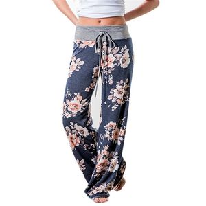 Casual Femmes Automne Fleur Imprimer Pantalon Cordon Large Jambe Lâche Pantalon Droit Longue Femelle Plus Taille 210607