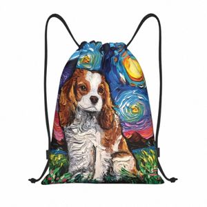 Cavalier King Charles Spaniel Retratos de mascotas Arte Mochila con cordón Mujeres Hombres Deporte Gimnasio Sackpack Bolsa de entrenamiento para perros plegable Saco l6r6 #