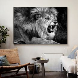 Cavans Gemälde Afrikanischer wilder Löwe zeigt scharfe Zähne Poster und Drucke Wandkunst Bild für Wohnzimmer Heimdekoration Cuadros