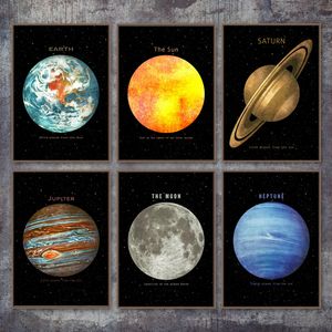 Cavans Schilderij Planeet Ruimte Aarde Maan Venus Zon Saturnus Posters en Prints Muurkunst Foto voor Woonkamer Home Decor Cuadros