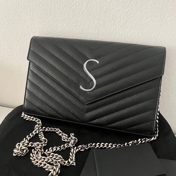 caviar woc sobre satchel Bolsos Mujer hombre Carteras de diseñador de lujo Bolsos de embrague monederos Cuero genuino con caja bolso de mano Bolso bandolera bolso de cadena de metal Bolso de hombro