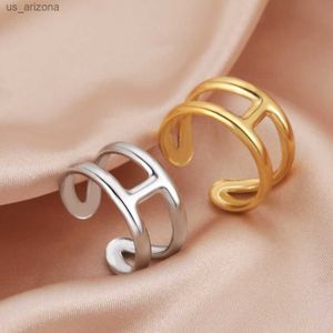 Cazador Brief H Vorm Vinger Ringen voor Vrouwen Verstelbare Roestvrij Stalen Ring Goud Kleur Moederdag Sieraden Gift Groothandel 2023 L230620