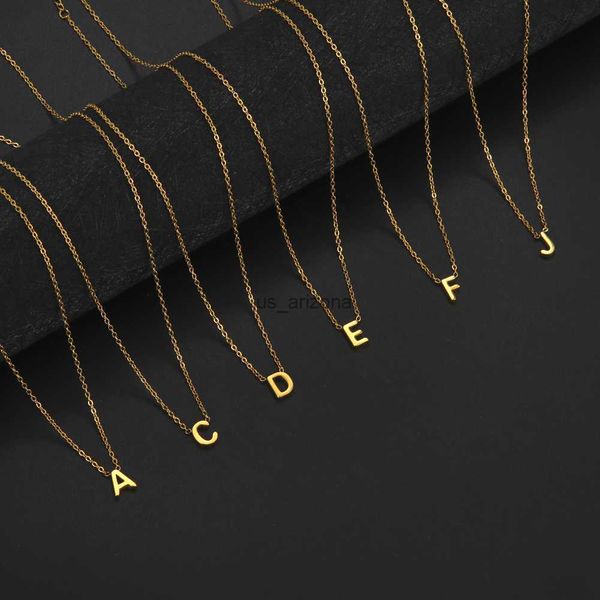 Cazador minimalista inicial A-Z letra collar para mujer alfabeto Acero inoxidable gargantilla cadenas joyería regalo de cumpleaños al por mayor L230620