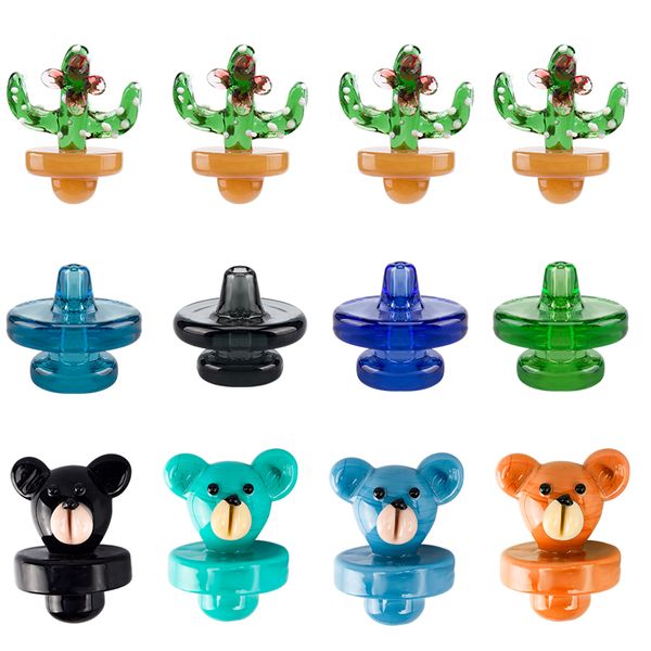 CAZH002 Fumer Pipe Carb Cap Dab Rig Verre Eau Bong Quartz Banger Nail Outil Coloré Cactus Ours Style Caps OD 25mm / 26mm 2 Styles