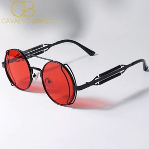 CB Round Steampunk Gafas de sol Hugar Hollow Double Spring Y2K Red El futuro es marco esperanzado Cyberpunk Sun Gafas Futuristic Futurists Cool Cavallo Bianco