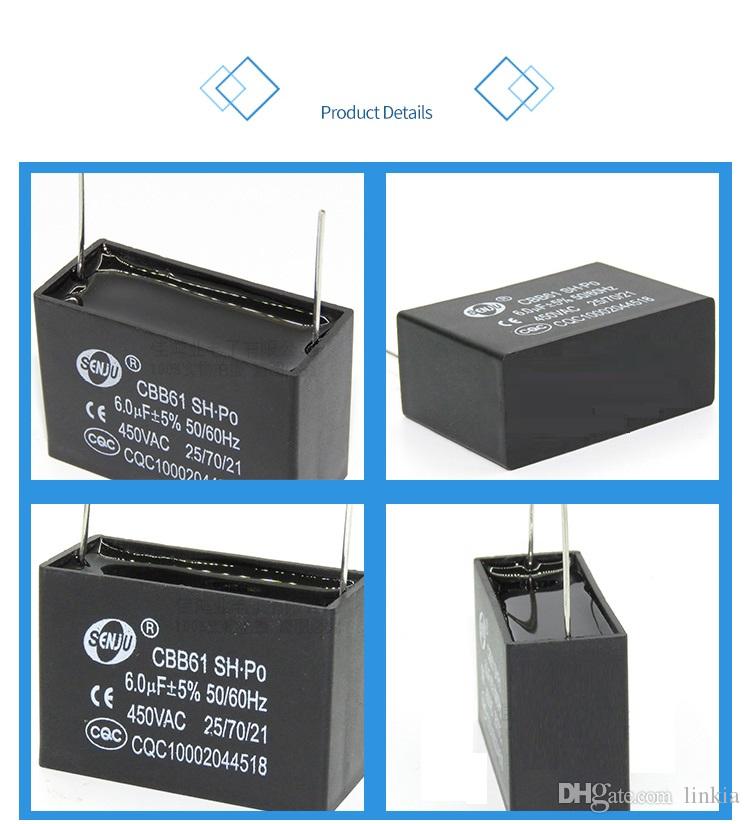 Capacitor de Pin CBB61 1UF 1.5UF 1.5UF 2.5UF 3UF 3.5UF 5UF 6UF 8UF 10UF 450VAC Ar Condicionado Fan Starting Capacitor