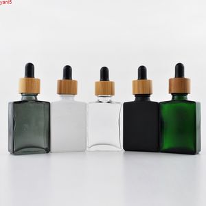 CBD Natural Mat Ambre Vert Bleu Bleu Noir Rectangle Blanc Bouteille de portes-gouttes de verre carrée de 30 ml avec bouchon en bois pour huile essentielle 1ozgoods