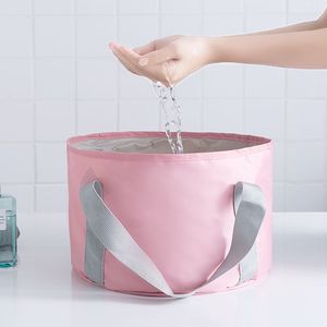 Bolsa de lavabo plegable de viaje, suministros de tocador, lavado de pies portátil con asa, cubo plegable de 5 colores para acampar 122281