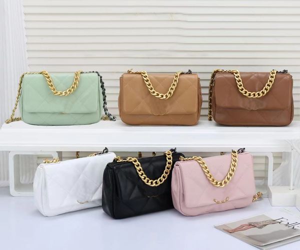 Bolso CC 19 de diseñador para mujer, bolso de hombro con cuadros de diamantes, bolso cruzado con hilo acolchado, franjas de diferente Color, bolso de cadena gruesa de 26cm