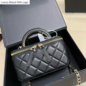 CC Bag Cosmetic Bags Cases Womens Designer Top Handle Vanity Box Tote Bags With Mirror Gold Metal Hardware Matelasse Chain Crossbody Shoulder Cosmetic Case De