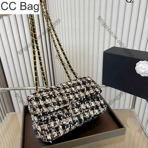 CC Bag Ladies Glitter Sequins Twotone Flap Bags Texture matelassée Broderie Tweed Gold Hardware Fermoir Designer Classic Sac à main Portefeuilles Key Pouch Luxury Totes Sacoch