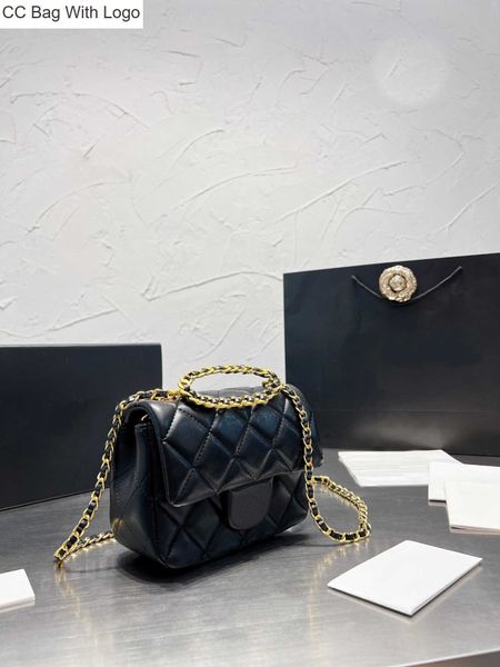 Bolso CC Otros bolsos Bolsos de mujer Clásico Retro Cuadrado gordo Bolso Anillo superior Asa de diamante Cadena de metal Bolso de hombro Negro Cuero genuino de alta calidad Solapa mini Mes