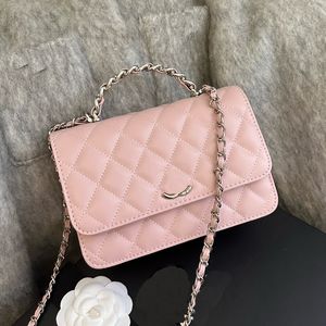 CC Bag Diseñador para mujer 23K Bolso de hombro con solapa de piel de vaca con cera de aceite rosa clásico Mango de diamantes de imitación de plata negra Hardware de metal Matelasse Bolso de lujo Mini billetera de moda