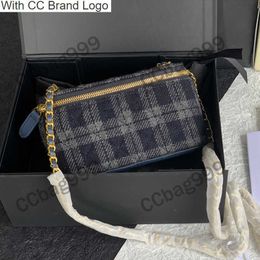 CC Brand Cosmetic Bacs Cois Booto-Tone Woolen 22s Zipper Cosmetic Sacs Vanity Case Trimet Tweed Makinup Box Box Sac Portefeuilles avec chaîne en métal doré