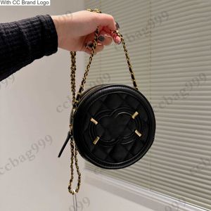 CC Brand Cross Body Designer Mini Round Cake -kettingzakken kalfsleer kaviaar echte lederen vintage badge gewatteerde hardware ketting schouder crossbody portefeuilles dames l