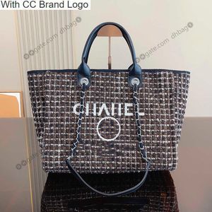 CC Marque Sacs à provisions Deux tons Splicing Tweed Sacs à provisions de luxe Lady Silver Metal Hardware Lettre blanche Designer Sacs à main Top Handle Totes Épaule Chaîne Cr