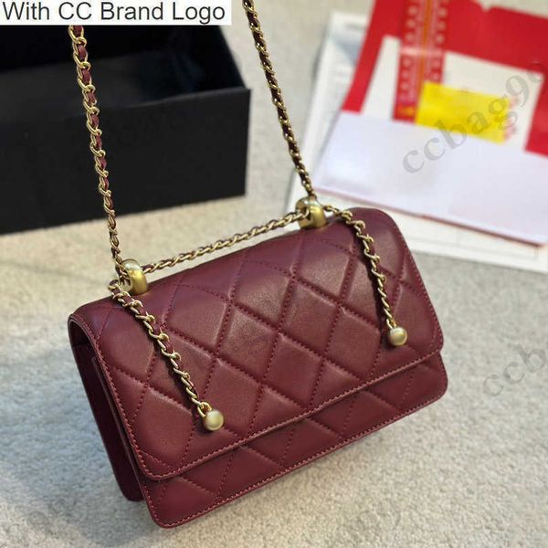 CC Cross Body Femmes Perles d'or WOC Sacs à bandoulière Rouge Lambskin Diamond Vintage Metal Hardware Matelasse Chaîne Épaule Pièces de monnaie Sacs à main de luxe Designer Wa