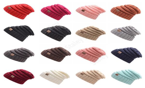 CC Sombreros de punto Gorro de invierno de moda Gorros de calavera gruesos de gran tamaño cálidos Sombreros de crochet holgados de punto de cable suave 17 colores 20 piezas TCC037724974
