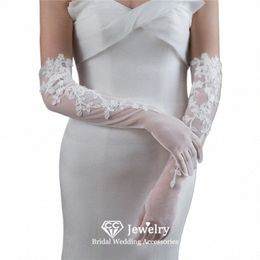 CC Lace Wedding Gloves Women Appories Bridal Luvas Engagement LG Appliqued Mittens Elegante rekbare vingergroeven Gift WG067 W8JT#