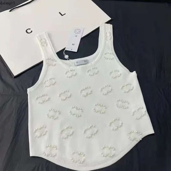 CC Vest Brand T-shirt Designer Chanells Tops Tops Summer Tops Tops Pearl Inclay Cotton Crop Crop Chanclas Top T-shirt Clothing Hig 6209