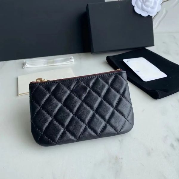 cc billetera diseñador de lujo billetera monedero pequeño titular de la tarjeta billeteras de crédito mujeres clásico negro acolchado moda cuero genuino monederos monedero clip de recogida