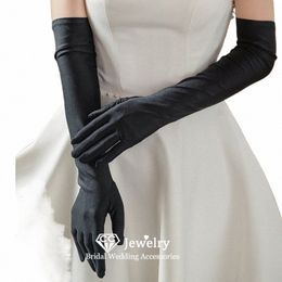 CC Wedding Gloves Women Accessies Bridal Dr Engagement Zwarte kleur Vinger Gants Satijn elleboog LG Luvas 1 Paar feest WG068 D3N0#