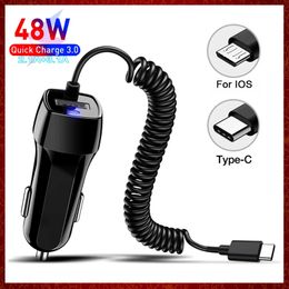 Adaptateur de câble extensible pour chargeur de voiture rapide USB 48W pour IPhone13 12 11 14 Pro Max Samsung Galaxy Note20 Android Type-c Charge de voiture Charge Electronique automobile Navire gratuit