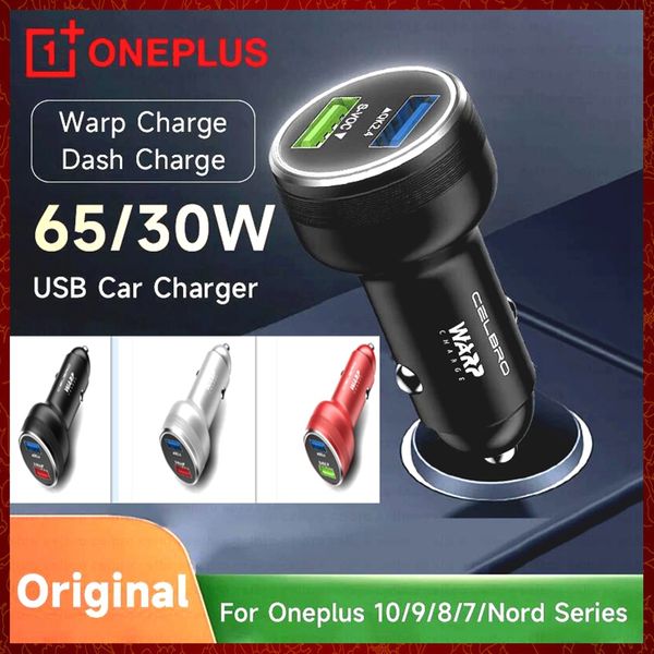 Charge de voiture Oneplus 65W Warp Charge 30W Chargeur de téléphone USB de voiture rapide pour Onep lus 9R 10 Pro 8 7 6 5 9RT 9 Nord N10 N100 Samsung Dash Charging Automotive Electronics Free ship