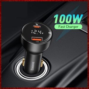 Cargador de coche de 100 W, puerto dual USB tipo C, carga rápida Digital PPS QC PD 3,0, cargador de teléfono portátil para iPhone 13 12 Xiaomi, carga de coche, electrónica automotriz, envío gratis