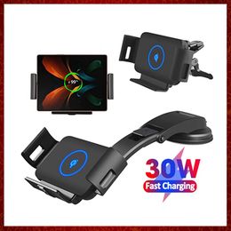 CC296 30W Auto Wireless Charger Fold Screen Dual Coil Qi Fast Phone Holder Mount Laad Station voor Samsung Galaxy Fold 4 3 2 iPhone