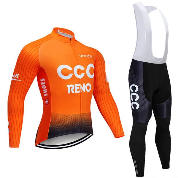 Equipo CCC ciclismo manga larga jersey babero pantalones conjuntos para hombre tendencia de secado rápido gran oferta transpirable U72305
