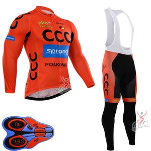 CCC Team Mens Cyclisme Jersey à manches longues Pantalon à bretelles Ensemble VTT Tenues de vélo Racing Uniforme de vélo Sports de plein air Wear Ropa Ciclismo S21050566