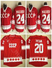 CCCP 1980 Rusland Hockey Jersey Ice 24 Sergei Makarov 20 Vladislav Tretiak Red White All Stitched Home for Sport Fans Hoge kwaliteit1030884