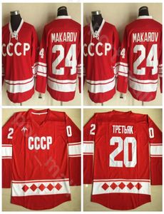 CCCP 1980 Russia Hockey Jersey Ice 24 Sergei Makarov 20 Vladislav Tretiak Red White toute maison cousée pour les fans de sport de haute qualité 1030884