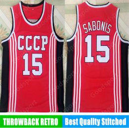 CCCP Sabonis 15 Jerseysmens Basketbal Vintage Gestikte Shirt Klassieke Sport Hot Snelheid Mode