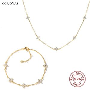CCFJOYAS 100% 925 sterling zilver kleine verse vijf bloem zirkoon ketting armband eenvoudige Koreaanse stijl Gypsophila sieraden set 240119
