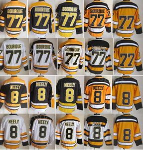 CCM 75 Anniversaire Hockey 77 Ray Bourque Maillot Rétro Retraite Vintage Classique Broderie Et Couture Noir Blanc Jaune Couleur De L'équipe Respirant Pour Les Fans De Sport Bon