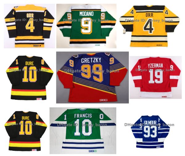 CCM Bobby Orr Bruins Maillot de hockey Stars Mike Modano Dino Ciccarelli Gordie Howe Steve Yzerman Red Wings Pavel Bure Wendel Clark Doug Gilmou 84