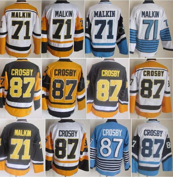 CCM Hockey 87 Sidney Crosby Retro Jersey Retire 71 Evgeni Malkin Vintage Clásico Bordado Color del equipo Negro Blanco Azul Amarillo Para los fanáticos del deporte Jersey transpirable