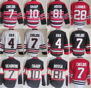 CCM Hockey Retro 10 Patrick Sharp Jersey Retirarse 81 Marian Hossa 28 Steve Larmer 4 Bobby Orr 7 Chris Chelios 9 Bobby Hull Vintage Clásico Negro Rojo Blanco Bordado