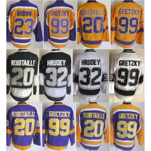 CCM Hockey Retro 20 Maillots Luc Robitaille Retraite 32 Kelly Hrudey 23 Dustin Brown 99 Wayne Gretzky 16 Marcel Dionne Pull respirant à coutures classiques vintage